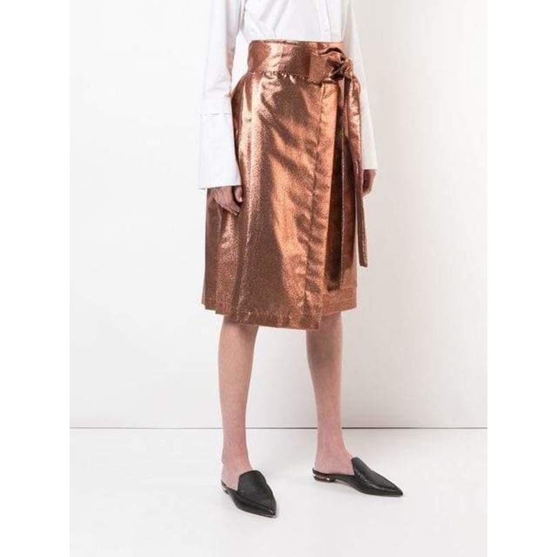 Kamperett Florence Skirt Copper Metallic Wrap Pleated Midi High Rise Small Usa — image 4 of 8
